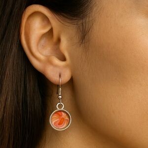 Hand Crafted Earrings Abstract Glass Cabochon Pink Orange